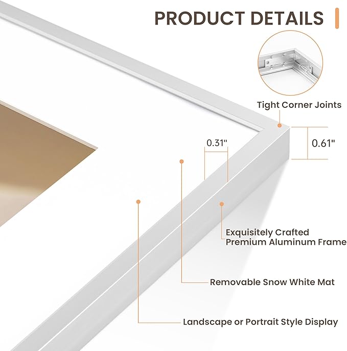 12x12 Metal Picture Frame Silver, 12x12 Durable Thin Aluminum Photo Frames with Removable Mat for 8x8 Photo, Wall Hanging Metal Poster Frame with High Definition Plexiglass, Set of 1