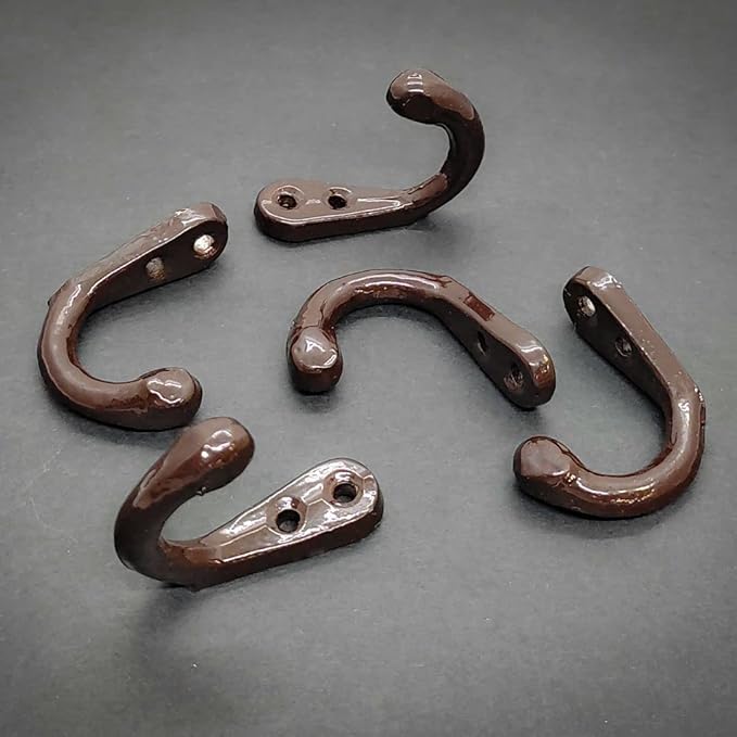 Multipurpose Hooks, Used to Hang Clothes, Bags, Coats, Curtain Hold Backs, Keys, Colour - Brown, Material - Aluminium, Screws and Wallplugs Included, Pack of 2 Pieces