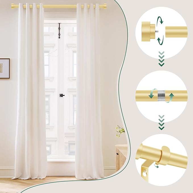 HEI! DEAR Gold Curtain Rods 48 to 84 Inch(4-7FT),1 Inch Heavy Duty Curtain Rods,Adjustable Curtain Rod Set,Modern Decorative Drapery Rods,Telescoping Single Window Curtains Rods 36-88",Brass Gold