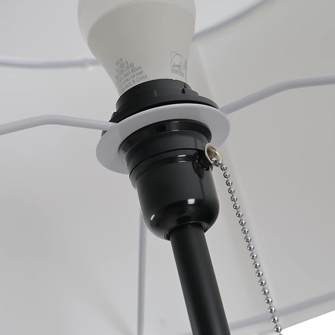 HOMCOM 59.75" Tripod Floor Lamp with Pull Chain Standing, Fabric Lampshade E26 Lamp Holder Steel for Living Room, Bedroom, Office, Black