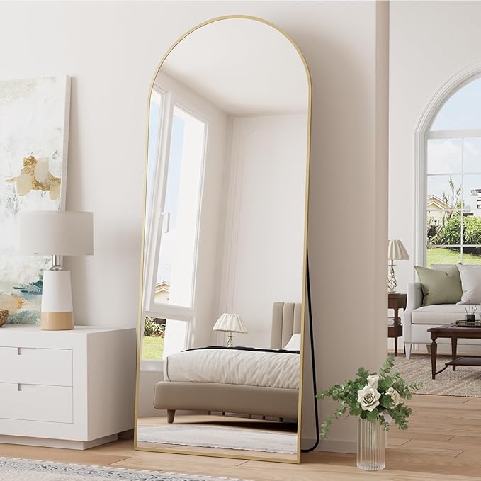 TinyTimes 70''x26'' Full Length Mirror, Large Arched Floor Mirror with Stand, Oversized Wall Mirror, Full Body Mirrors Standing Leaning for Living Room, Bedroom (Gold)