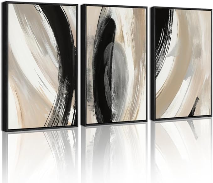 KUVIOKE Modern Abstract Framed Wall Art Black Neutral Minimalist Ink and Wash Graffiti Pastel Wall Decor for Bedroom Living Room 11x14in (Black Framed)