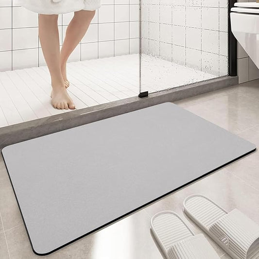 Diatomaceous Earth Bath mat Bathroom Rugs Super Absorbent Quick Dry Non Slip Bath Mat Thin Bathroom Floor Mats Fit Under Door-Shower Rug for in Front of Bathtub Shower, Grey, 15.7"x35.4"