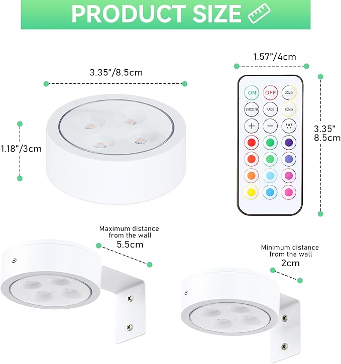 4-Pack Picture Light Battery Operated with Remote,13 Color Dimmable and Timer Painting Light, Art Display Light for Picture Frame Artworking Portrait, Home Wall Decor White Magnetic wall lights