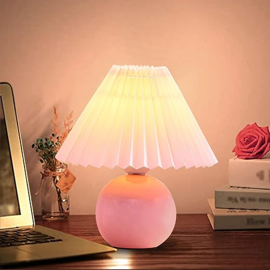 Zenply Korean Pleated Table Lamp, Bedside Nightstand Mini Lamp for Bedroom Living Room Side Table Small Spaces