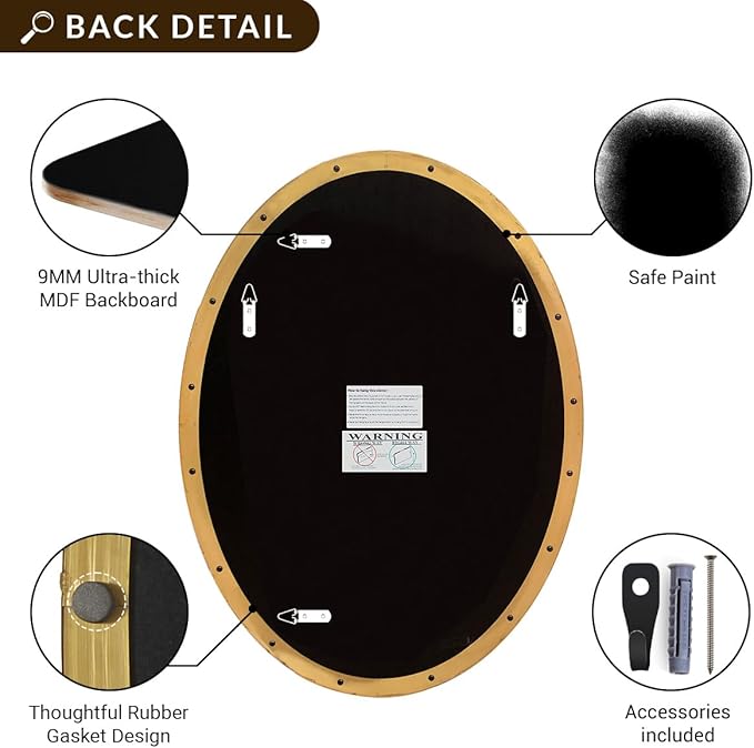 ANDY STAR Gold Oval Mirrors for Bathroom, 22x30 Inch Brushed Gold Stainless Steel Metal Framed Oval Wall Mirror, Modern Vanity Mirror Wall Mount Horizontal or Vertical