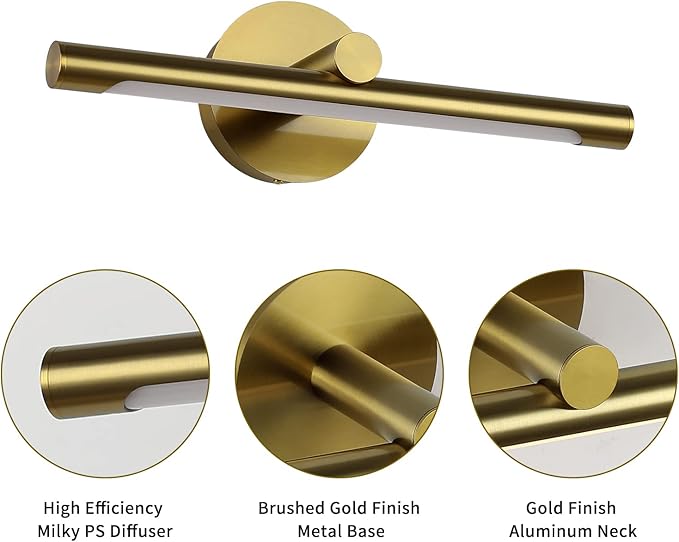 JUSHENG Picture Lights for Wall Gold Hard-Wired Connection Gallery Light Dimmable Modern LED Picture Light Artwork Light 16.33'' Inch 7W Warm White