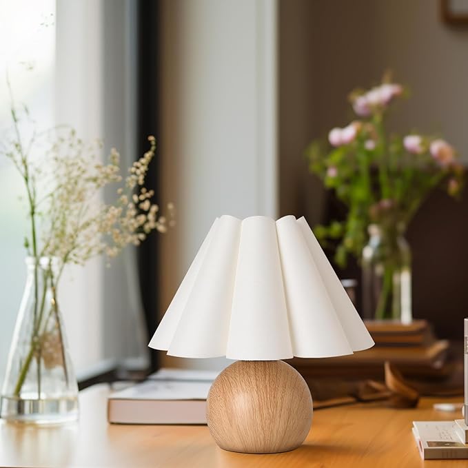 KUNJOULAM Cute Small Table Lamp, Modern Bedside Nightstand Lamp with Fabric Lampshade, Metal Base for Bedroom Home Office Decor (Without Buld)