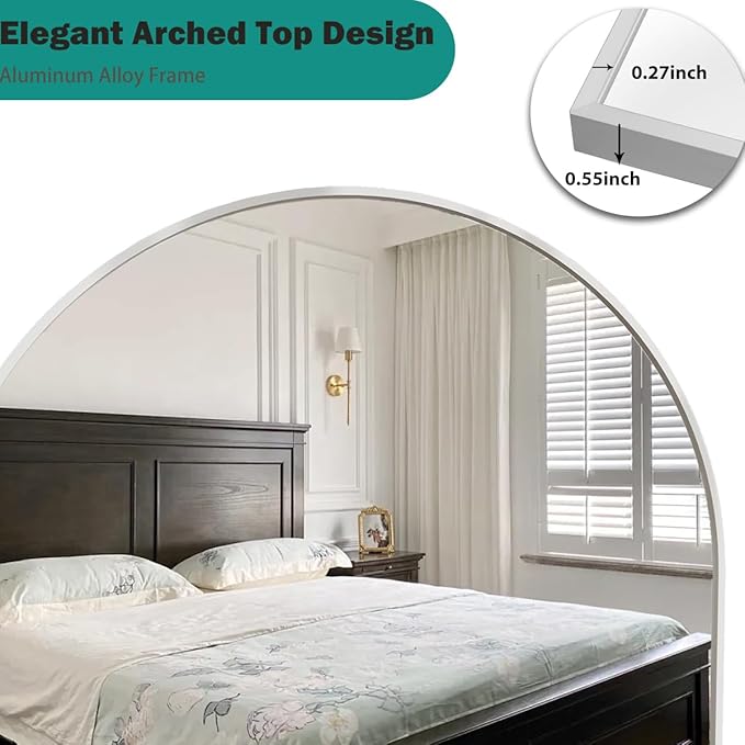 TinyTimes 57"x20" Arched Full Length Mirror, Full Floor Mirror with Stand, Large Full Body Mirrors, Wall Mirrors for Bedroom Living Room, Aluminum Frame (White)