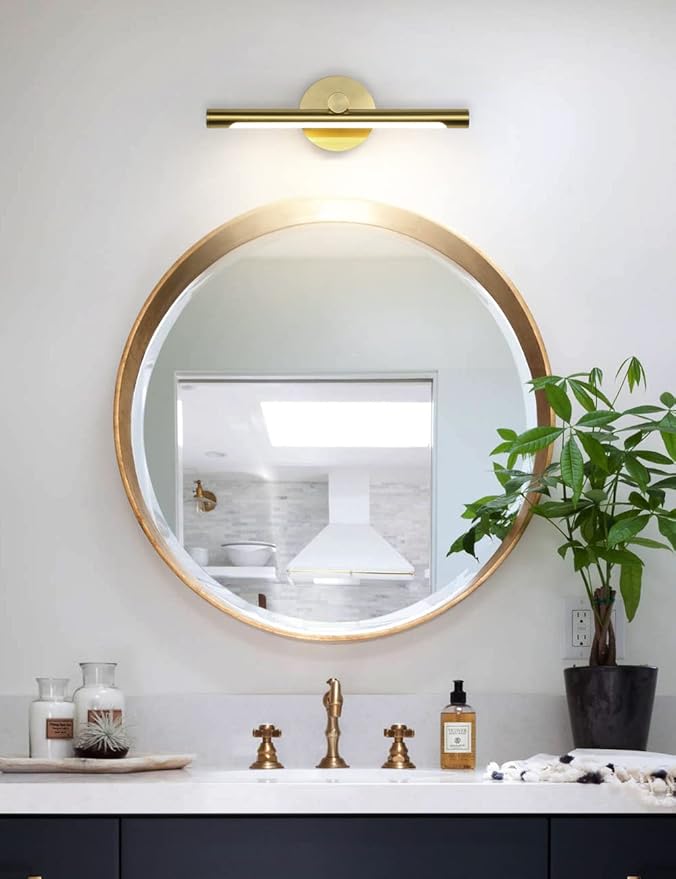 JUSHENG LED Picture Lights for Wall Hard-Wired 16.54'' Inch, Golden Brass Picture Frame Light LED Gallery Lights Art Display Light for Paintings Portrait 7W 3000K Warm White