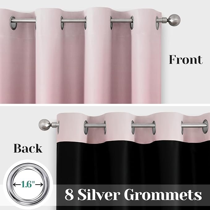 HOMEIDEAS Pink 100% Ombre Blackout Curtains for Bedroom, 52 X 96 Inches Long Room Darkening Gradient Light Blocking Thermal Insulated Grommet Drapes for Living Room, 2 Panels