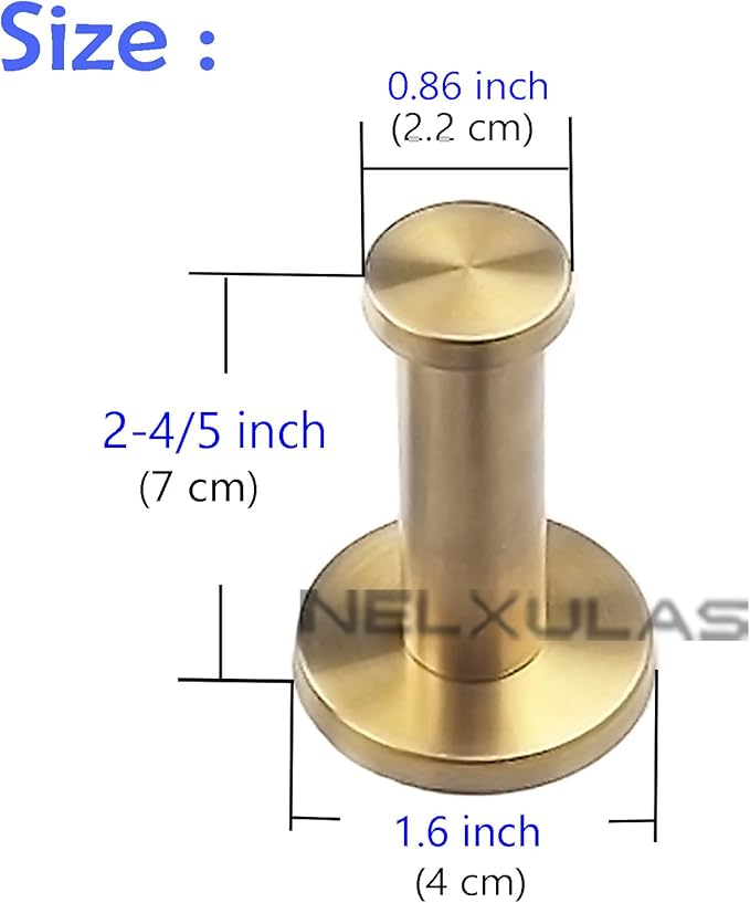 Golden Brushed Stainless Steel Single Super Heavy Duty Wall Mount Hook, Bath Towel Hooks, Coat Hanger 6 PCS (2-4/5 INCH)