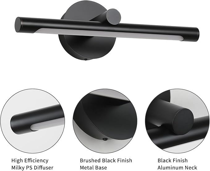 JUSHENG Black Picture Light Hard-Wired 16.34'' Inch, Modern Dimmable LED Picture Lights for Paintings Full Metal Gallery Light Wall Art Light 7W 3000K 110V AC