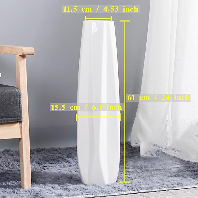 Ceramic Large Floor Vase, GDSZJLJ White 24" Tall Flower Vase Decorative Vases for Living Room Modern Home Decor Office Bedroom Kitchen Wedding House Décor, Gift for Wedding Housewarming