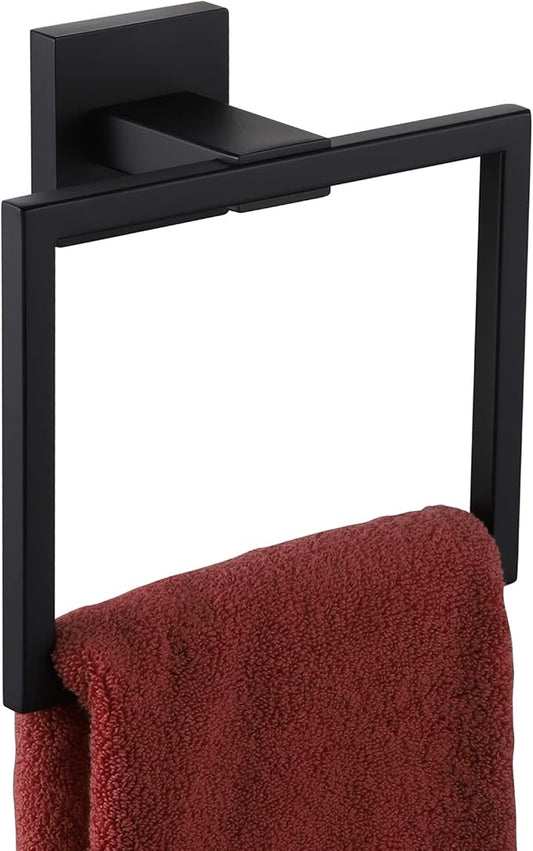 KOKOSIRI Hand Towel Ring Shower Towel Hanger Holder Bath Towel Holder Bathroom Lavatory Stainless Steel Wall Mount, Matte Black, B3004BK