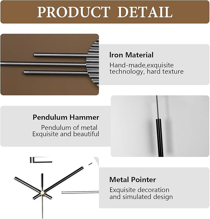 Large Modern Wall Clock for Living Room,Decorative Silent Battery Operated Wall Clock with Pendulum Metal Wall Art for Kitchen/Bedroom/Entryway/Office Decor