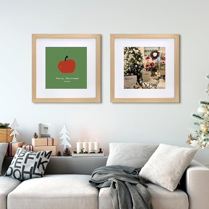 VNVNK 16x16 Frame Natural Wood Color, Perfect for 16x16 Inch Picture without Mat or 12x12 Inch Picture with Mat, Home Wall Decor Picture Frame-1 PCS