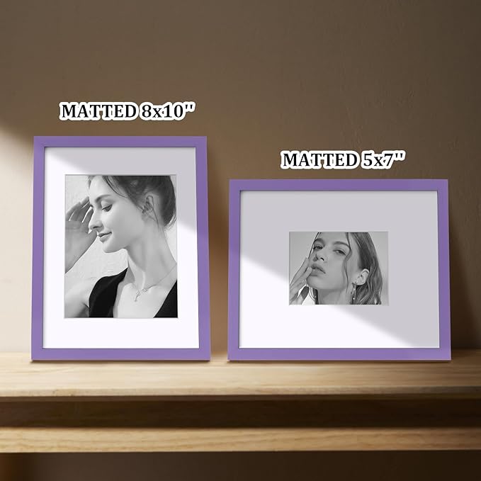 Egofine 11x14 Picture Frames 4PCS Covered by Plexiglass, Made of Solid Wood, Display Pictures 8x10/5x7 with Mat or 11x14 Without Mat for Table Top and Wall Mounting, Purple