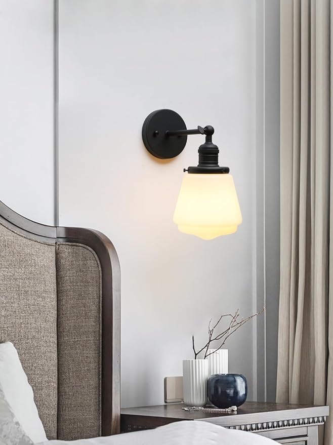 1-Light Vintage Wall Sconce Light Fixture with Milk White Glass Shade, Industrial Indoor Wall Lamp for Living Room Bedroom Bathroom Over Kitchen Sink