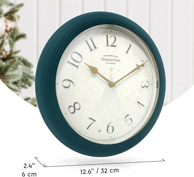 Presentime & Co. 12.6" Luminous Modern Wall Clock, Silent no Ticking, Forest Green Color, Night Light, Lighted Clock with Smart Sensor. Wall Decor for Living Room, Bathroom, Kitchen.