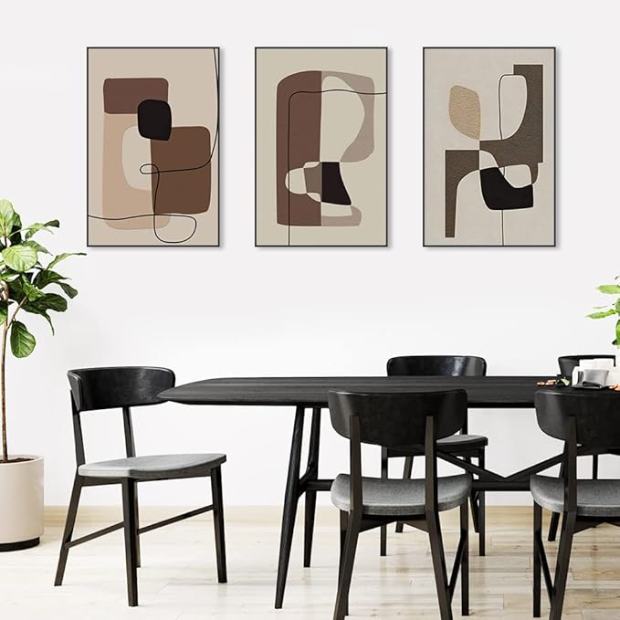 FCHUI Modern Aesthetic Decor 24" x 32" Framed Wall Art,Neutral Black, White And Gray Abstract Lines Color Block Canvas Posters & Prints, Home Wall Decor Natural Living Room Bedroom Bathroom