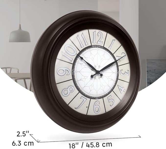 Presentime & Co. 18" Luminous Large Wall Clock, Oil Rubbed Bronze Finish, Night Light, Lighted Clock with Smart Sensor to Turn on/Off Lights. Wall Décor for Living Room, Dining Room, Kitchen.