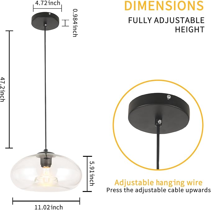 Clear Glass Pendant Lights Kitchen Island Lighting Globe Pendant Light Fixtures IIndustrial Vintage Pendant Lighting for Kitchen Island Bedroom Living Dining Room Light Fixture