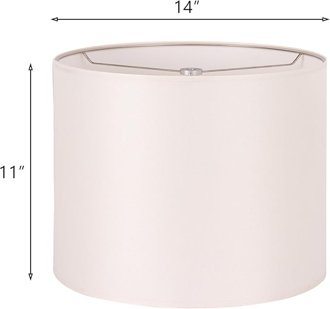 Wellmet 14"x14"x11" Assembly Required Lampshade for Table Lamp, Bedside Lamp, Floor Lamp, Fabric Drum Lampshade Classic Modern Style, Spider Fitter, Cream White