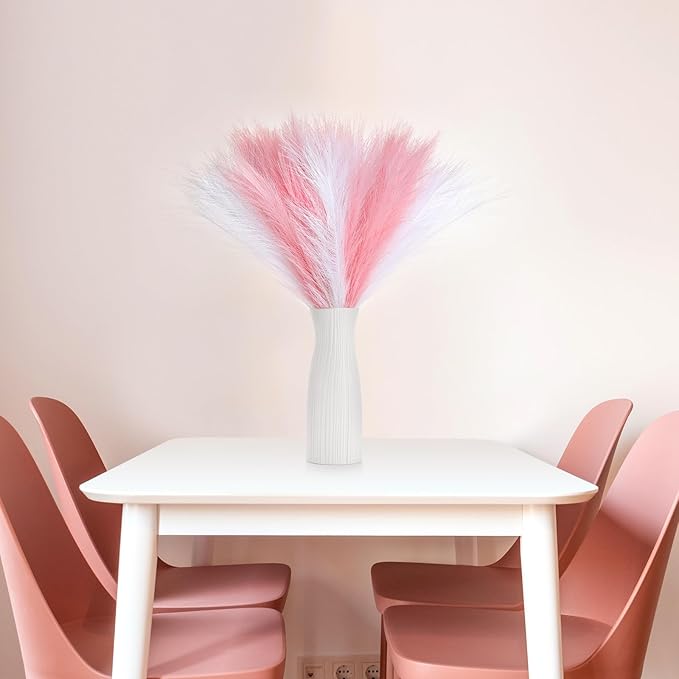60 Pcs Pampas Grass Pink White Decor 21.7" Fluffy Faux Short Pampas Grass Artificial Small Pompas Grass Flower Vase Filler for Home Wedding Decoration