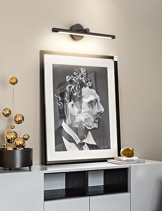 JUSHENG Picture Lights Hardwired Modern Picture Lights for Paintings LED Wall Art Light Black Gallery Display Light Artwork Lighting 24.21'' Inch 12W 3000K Warm White