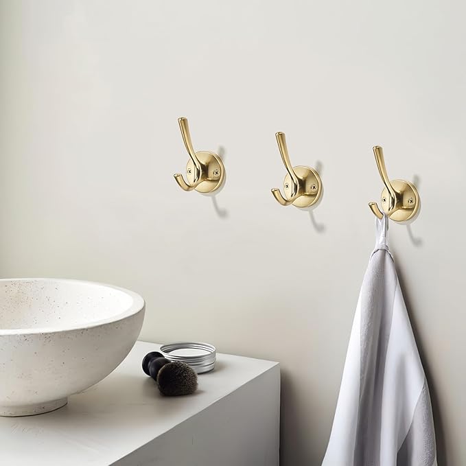 TUNNY 3 Pack Round Coat Towel Hooks - Champagne Bronze Coat Hooks for Hanging Coats Towel Hooks for Bathroom Wall Mounted Zinc Alloy Bath Towel Hooks Robe Clothes Hook Holder Heavy Duty Wall Hooks