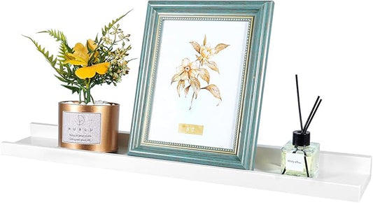 24 Inch White Floating Shelves Wall Mounted, Solid Oak Wood Shelf for Decor and Storage, Picture Ledge for Bedroom Bathroom Living Room Kitchen, 24 * 4 * 1.5, 1 Pack