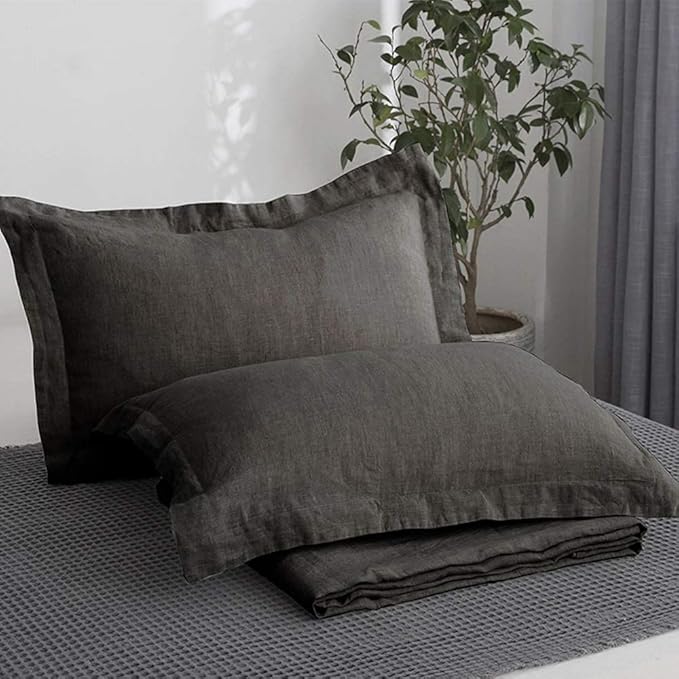 Simple&Opulence 100% Linen Pillow Case King Size Set of 2, Dark Grey Pillow Covers with Overlap Closure, Luxury Breathable Pillowcases Protectors Suitable for All-Season (20" X 36", Dark Grey)