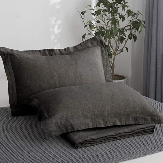Simple&Opulence 100% Linen Pillow Case King Size Set of 2, Dark Grey Pillow Covers with Overlap Closure, Luxury Breathable Pillowcases Protectors Suitable for All-Season (20" X 36", Dark Grey)