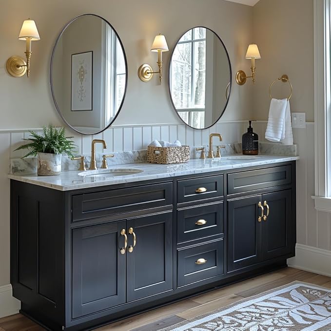 ANDY STAR Black Oval Mirrors for Bathroom, 24x36 Inch Matte Black Stainless Steel Metal Framed Oval Wall Mirror, Modern Vanity Mirror Wall Mount Horizontal or Vertical