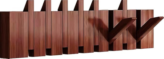 Wall Mounted Piano Key Hanger | Flip Style Hook | Entrance Wall Art Hook, Made of Oak Wood (3 Times Painted, 4 Times Polished) (Walnut, 8Hooks)