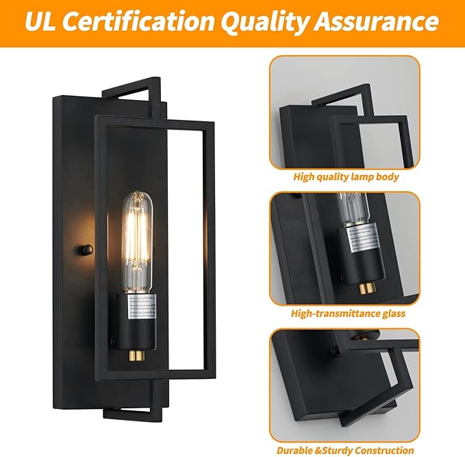 1-Light Black Wall Sconce,Metal Wall Sconce Light Fixtures,Ceramic E26 Base,Modern Indoor Lighting Hardwired【Bulb Included】