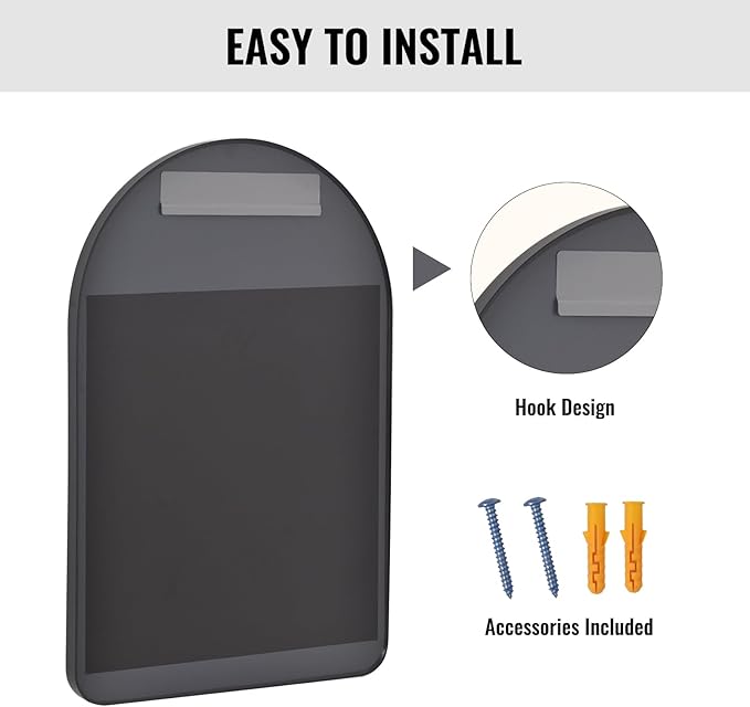 38"x26" Arched Bathroom Mirror - Modern Black Mirror for Wall with Rounded Corners, Bathroom Mirror for Vanity, Aluminum Alloy Framed Mirror - for Living Room, Bedroom, Cloakroom