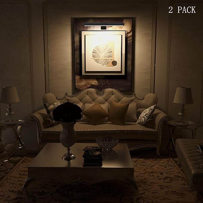 Picture Lights for Wall Art Rechargeable 5000mAh,Remote,Painting Light for Gallery, 3 Lighing Color Dimmable ,Full Metal Magnetic ,Wall Light for Artwork Frame Poster Canvas Dartboard Mirror Set of 2