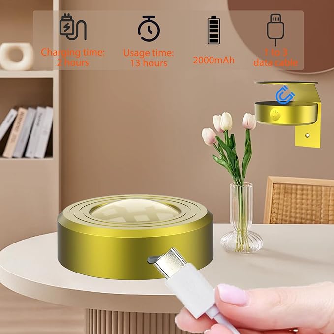 3Pcs Picture Painting Light Battery Operated with Remote Control, 16 RGB Color Magnetic Led Art Spotlight for Picture Frame Display Party Home Wall Decor Puck Light,Gold