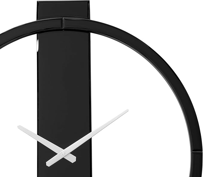 SHYFOY 23.6x26.8 Black Mirror Wall Clock, Modern Design with Beveled Edges, Battery Powered, Easy Mount