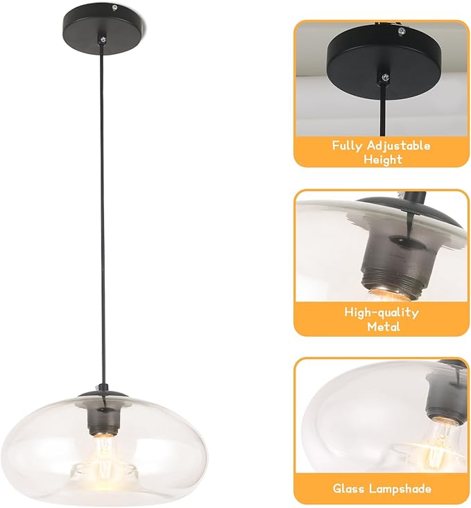 Clear Glass Pendant Lights Kitchen Island Lighting Globe Pendant Light Fixtures IIndustrial Vintage Pendant Lighting for Kitchen Island Bedroom Living Dining Room Light Fixture