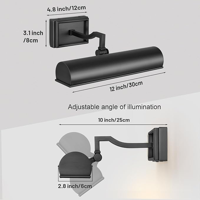 Modern 12in Bronze Picture Lights for Wall Hardwired, Black Picture Light Adjustable Picture Frames Lights Horizontal Wall Sconce for Painting, Artwork, Gallery, Bookcase Includes Bulbs
