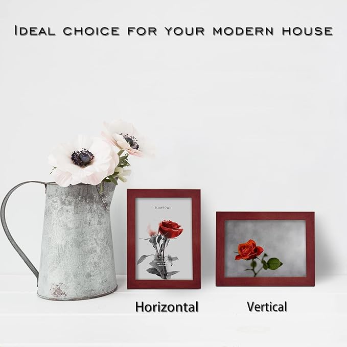 Egofine 4x6 Picture Frames Set of 4 Covered by Plexiglass - Made of Solid Wood for Table Top Display and Wall Mounting photo frame Cherry Red