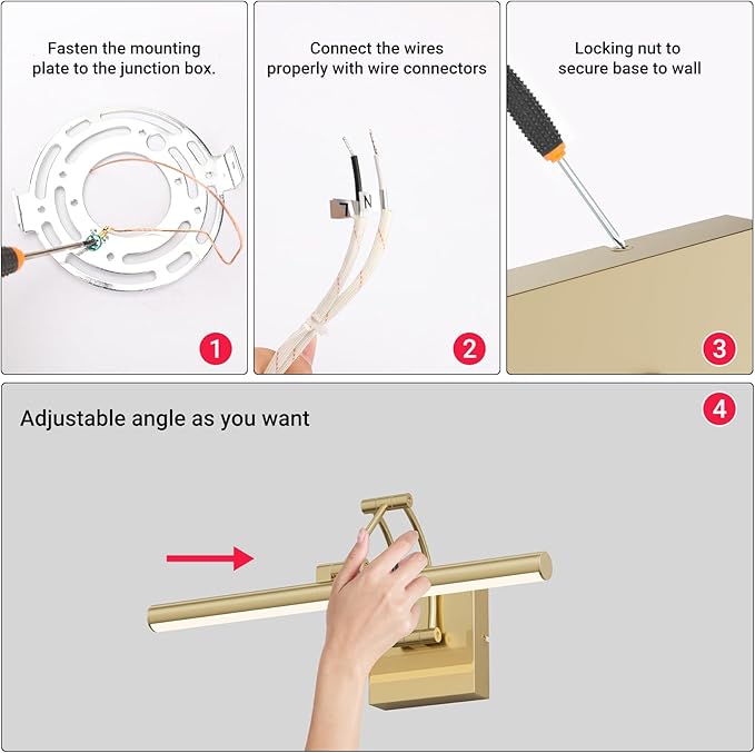 Tipace Hardwired Gold Picture Lights for Paintings - 15.7 inch 3CCT Dimmable Modern Gallery Light with Remote Control Led Wall Art Lighting Display Artwork