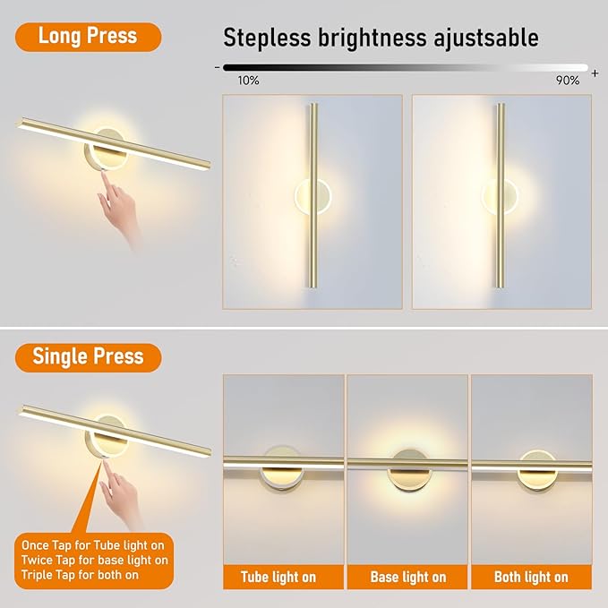 Picture Light, 16inches Picture Frame Light,5000mAh Battery Operated Picture Light with Remote,Rechargeable Picture Lights for Wall Painting,Gallery,Artwork,Portrait Gold