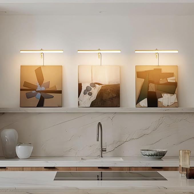 Gold LED Picture Light Plug in, 15.75 Inches Art Light with Remote, 3 Color Lighting, Artwork Light with in-Line On/Off Switch, Metal