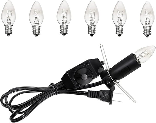 1 Pack Salt Lamp Cord Replacement with Dimmer Switch 5 feet Lamp Cord and 6-Pack Halogen Salt Lamp Bulbs(15 Watts)