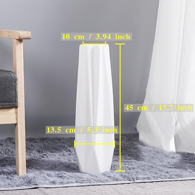 Ceramic Large Floor Vase, GDSZJLJ White 17.7" Tall Flower Vase Decorative Vases for Living Room Modern Home Decor Office Bedroom Kitchen Wedding House Décor, Gift for Wedding Housewarming