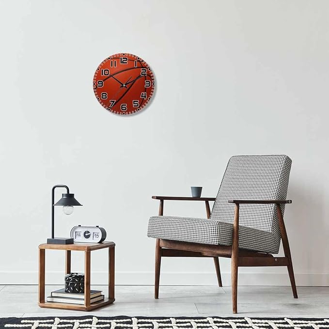 Basketball Wall Clock Brown Basketball Battery Powered Wall Clock Silent Non Ticking 10 Inch for Living Room, Kitchen, Home,Bathroom, Bedroom